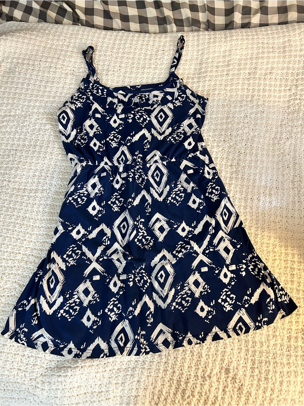 Faded Glory Navy and White Printed Summer Dress
